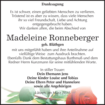 Traueranzeige von Madeleine Ronneberger von Mitteldeutsche Zeitung Weißenfels