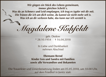 Traueranzeige von Magdalene Kuhfeldt von WVG - Wochenspiegel Dessau / Köthen