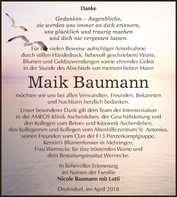 Traueranzeige von Maik Baumann von Super Sonntag Aschersleben
