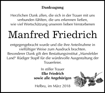 Traueranzeige von Manfred Friedrich von Mitteldeutsche Zeitung