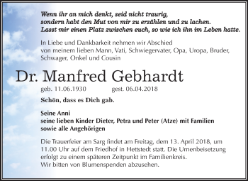 Traueranzeige von Manfred Gebhardt von Mitteldeutsche Zeitung