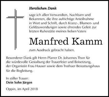 Traueranzeige von Manfred Kamm von Mitteldeutsche Zeitung Halle/Saalkreis