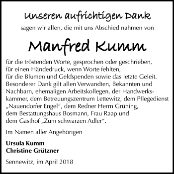 Traueranzeige von Manfred Kumm von Mitteldeutsche Zeitung