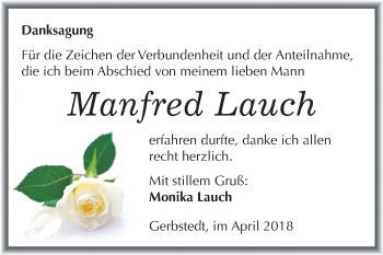 Traueranzeige von Manfred Lauch von Mitteldeutsche Zeitung