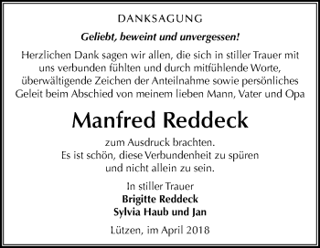 Traueranzeige von Manfred Reddeck von Mitteldeutsche Zeitung Weißenfels