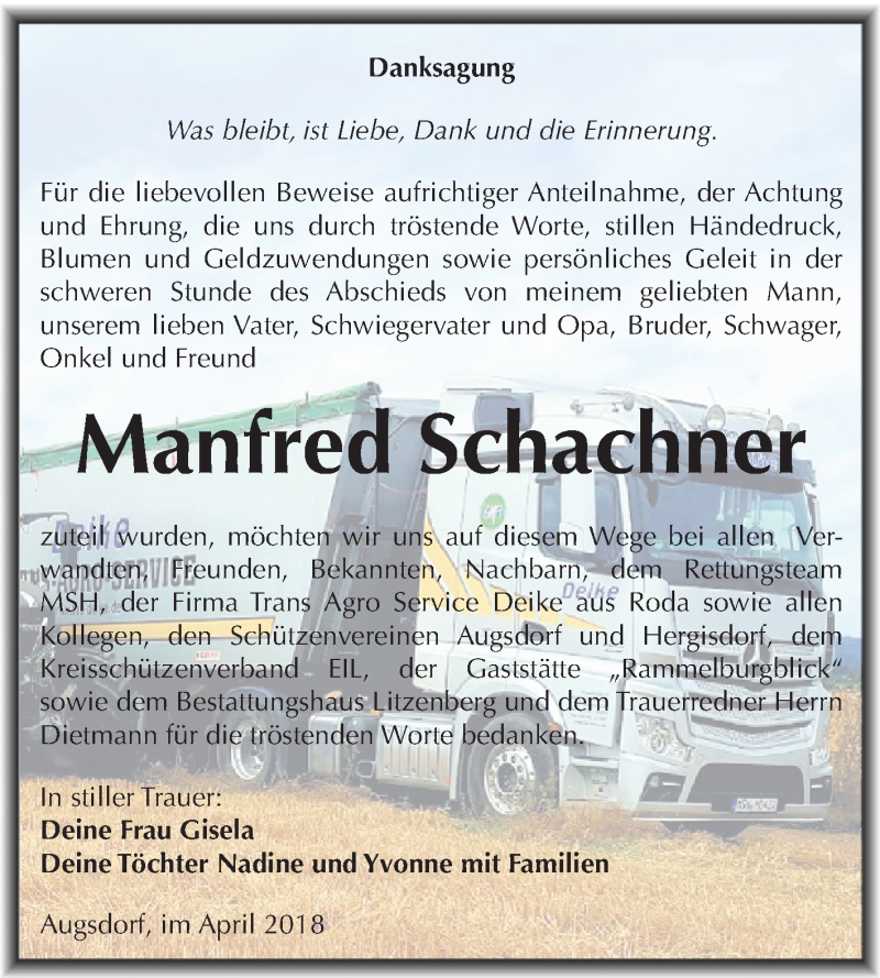  Traueranzeige für Manfred Schachner vom 11.04.2018 aus Mitteldeutsche Zeitung