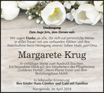 Traueranzeige von Margarete Krug von Mitteldeutsche Zeitung