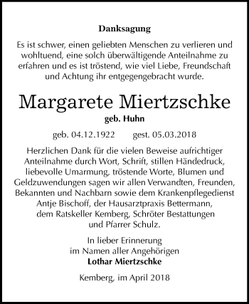 Traueranzeige von Margarete Miertzschke von Mitteldeutsche Zeitung
