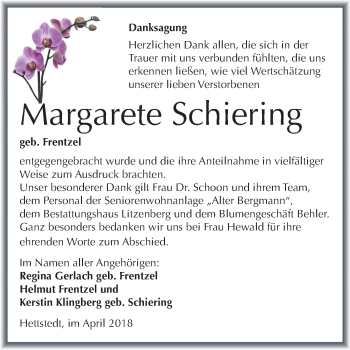 Traueranzeige von Margarete Schiering von Mitteldeutsche Zeitung