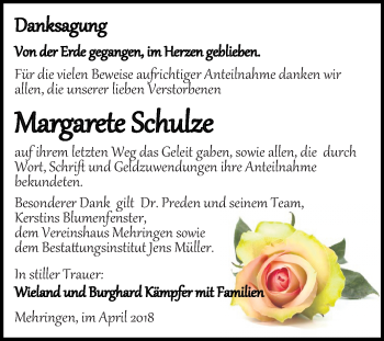Traueranzeige von Margarete Schulze von Mitteldeutsche Zeitung Aschersleben