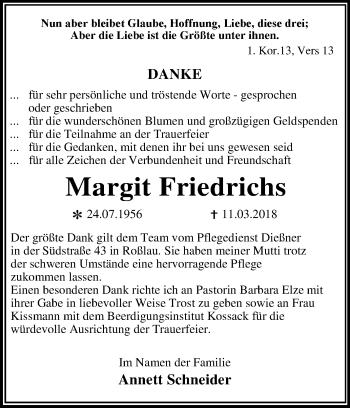 Traueranzeige von Margit Friedrichs von Mitteldeutsche Zeitung Dessau-Roßlau
