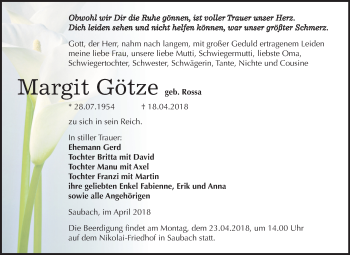 Traueranzeige von Margit Götze von Mitteldeutsche Zeitung