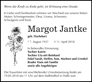 Traueranzeige von Margot Jantke von Mitteldeutsche Zeitung Halle/Saalkreis