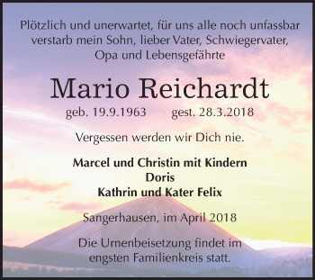 Traueranzeige von Mario Reichardt von Mitteldeutsche Zeitung