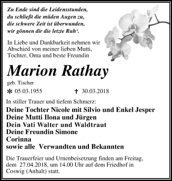 Traueranzeige von Marion Rathay von Mitteldeutsche Zeitung