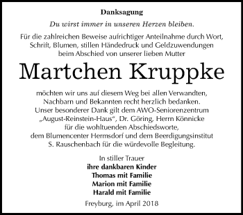 Traueranzeige von Martchen Kruppke von Mitteldeutsche Zeitung