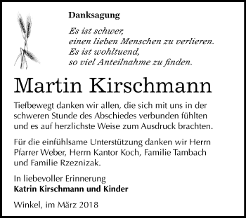 Traueranzeige von Martin Kirschmann von Mitteldeutsche Zeitung Sangerhausen