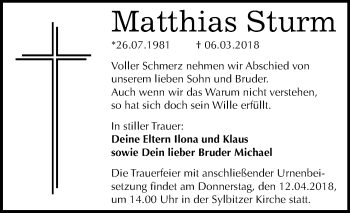 Traueranzeige von Matthias Sturm von Mitteldeutsche Zeitung Halle/Saalkreis