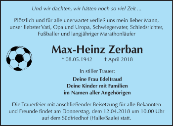Traueranzeige von Max-Heinz Zerban von WVG - Wochenspiegel Merseburg