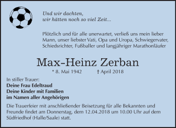 Traueranzeige von Max-Heinz Zerban von Mitteldeutsche Zeitung Halle/Saalkreis