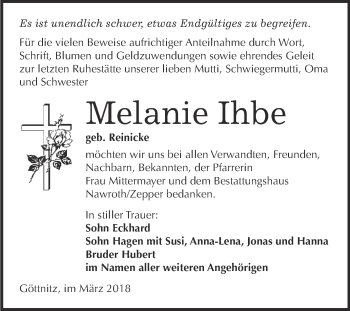 Traueranzeige von Melanie Ihbe von WVG - Wochenspiegel Bitterfeld