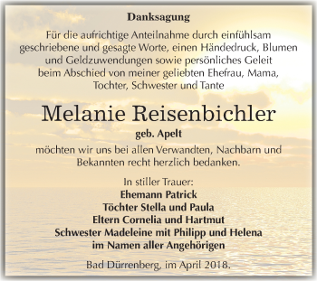 Traueranzeige von Melanie Reisenbichler von Mitteldeutsche Zeitung Merseburg/Querfurt
