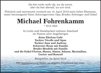 Traueranzeige von Michael Fohrenkamm von Mitteldeutsche Zeitung Halle/Saalkreis