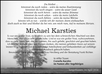 Traueranzeige von Michael Karsties von Mitteldeutsche Zeitung
