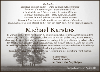 Traueranzeige von Michael Karsties von Super Sonntag SGH Mansf. Land