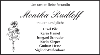 Traueranzeige von Monika Rudloff von Super Sonntag Quedlinburg
