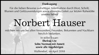 Traueranzeige von Norbert Hauser von Mitteldeutsche Zeitung