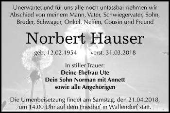 Traueranzeige von Norbert Hauser von Mitteldeutsche Zeitung