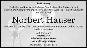 Traueranzeige von Norbert Hauser von WVG - Wochenspiegel Merseburg