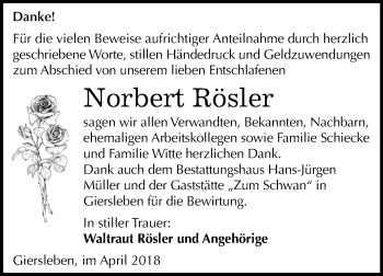 Traueranzeige von Norbert Rösler von Mitteldeutsche Zeitung Aschersleben
