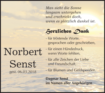 Traueranzeige von Norbert Senst von Mitteldeutsche Zeitung
