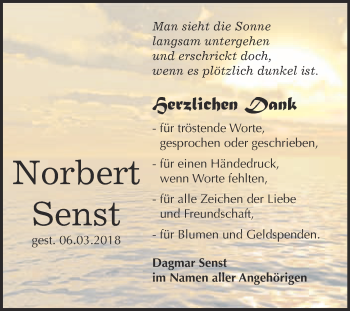 Traueranzeige von Norbert Senst von Super Sonntag Wittenberg
