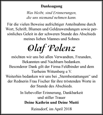 Traueranzeige von Olaf Polenz von Mitteldeutsche Zeitung