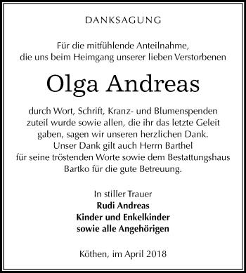 Traueranzeige von Olga Andreas von Mitteldeutsche Zeitung