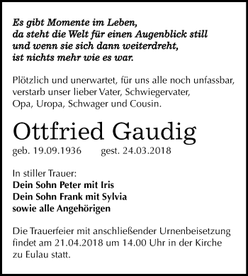 Traueranzeige von Ottfried Gaudig von Mitteldeutsche Zeitung