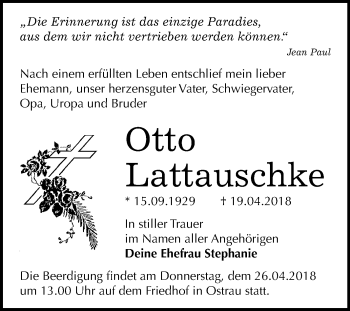 Traueranzeige von Otto Lattauschke von Mitteldeutsche Zeitung Halle/Saalkreis