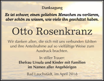 Traueranzeige von Otto Rosenkranz von WVG - Wochenspiegel Merseburg