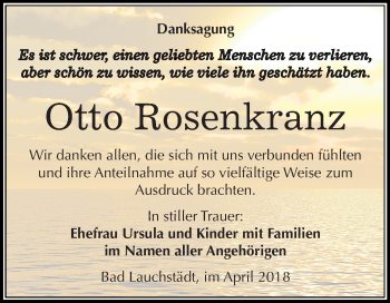 Traueranzeige von Otto Rosenkranz von Mitteldeutsche Zeitung Merseburg/Querfurt