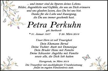 Traueranzeige von Petra Perkuhn von Mitteldeutsche Zeitung Quedlinburg