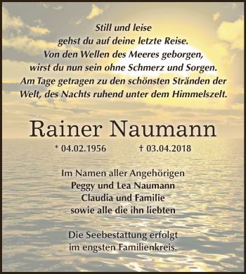 Traueranzeige von Rainer Naumann von Super Sonntag Bernburg