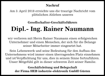 Traueranzeige von Rainer Naumann von Mitteldeutsche Zeitung