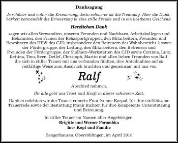 Traueranzeige von Ralf  von Mitteldeutsche Zeitung Sangerhausen
