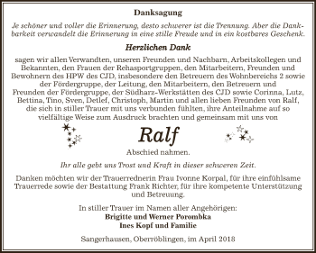 Traueranzeige von Ralf  von Super Sonntag SGH Mansf. Land