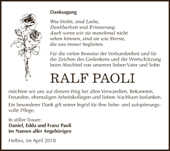 Traueranzeige von Ralf Paoli von Super Sonntag SGH Mansf. Land