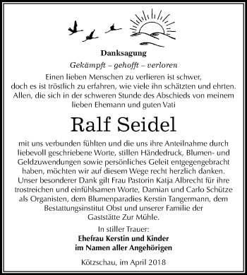 Traueranzeige von Ralf Seidel von Mitteldeutsche Zeitung Merseburg/Querfurt