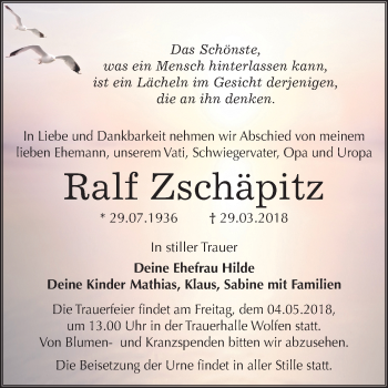 Traueranzeige von Ralf Zschäpitz von Mitteldeutsche Zeitung Bitterfeld